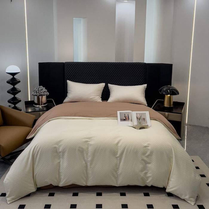 金鑫汇家纺 2024新款长绒棉提花小方格系列四件套单品系列-单被套 奶昔白+咖