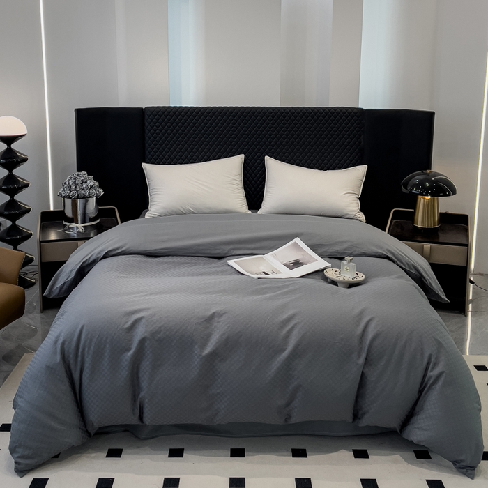 金鑫汇家纺 2024新款长绒棉提花小方格系列四件套单品系列-单被套 深灰