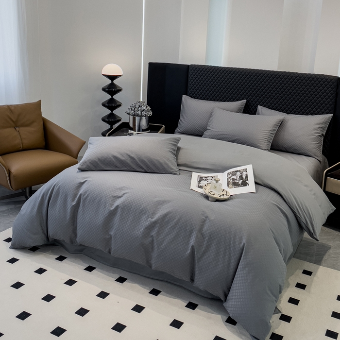91家纺网 家纺一手货源 找家纺 金鑫汇家纺 2024新款长绒棉提花小方格系列四件套单品系列-单被套 深灰