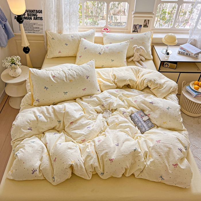 91家纺网 家纺一手货源 找家纺 （总）仟网汇 2025新款云感皱皱纱简单款四件套