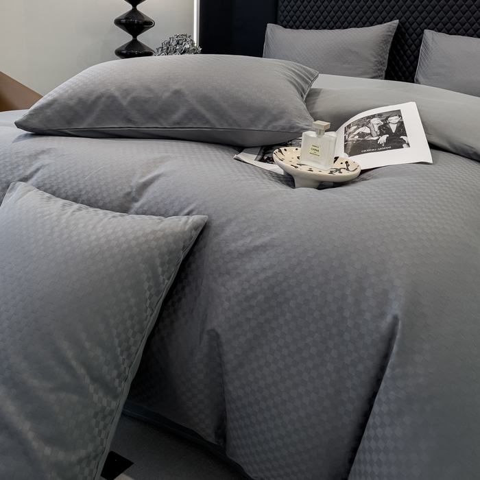 91家纺网 家纺一手货源 找家纺 金鑫汇家纺 2024新款长绒棉提花小方格系列四件套单品系列-单被套 深灰