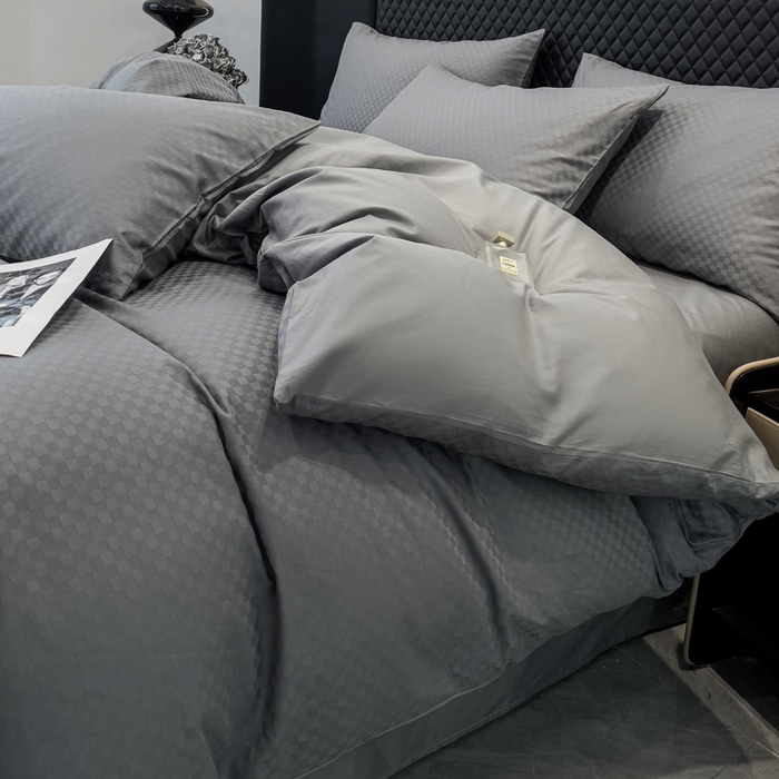 91家纺网 家纺一手货源 找家纺 金鑫汇家纺 2024新款长绒棉提花小方格系列四件套单品系列-单被套 深灰