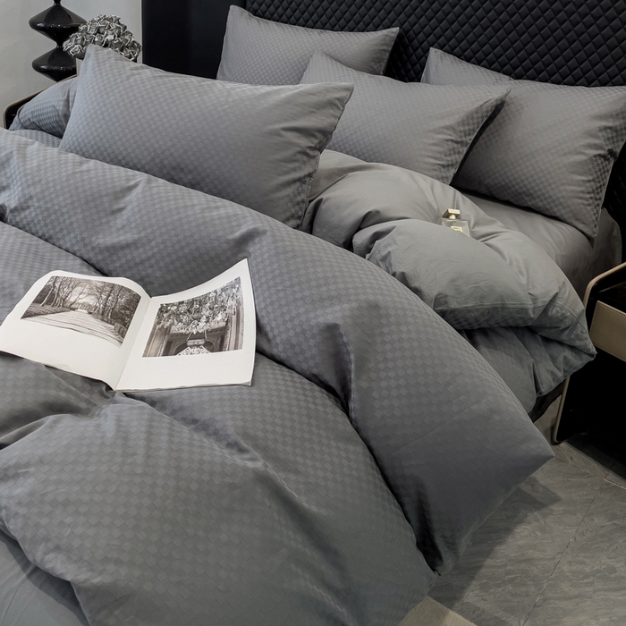 91家纺网 家纺一手货源 找家纺 金鑫汇家纺 2024新款长绒棉提花小方格系列四件套单品系列-单被套 深灰
