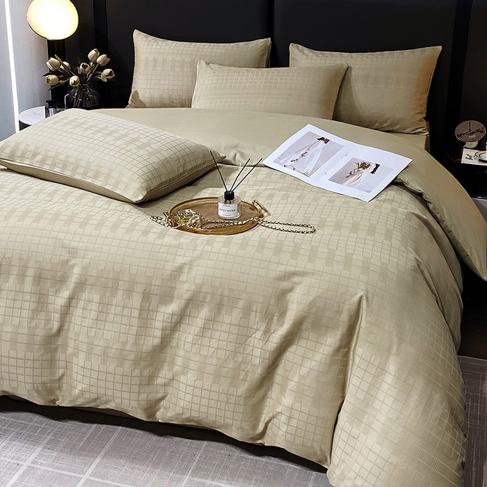 91家纺网 家纺一手货源 找家纺 金鑫汇家纺 2024新款长绒棉提花小方格系列四件套单品系列-单被套 风吹麦浪