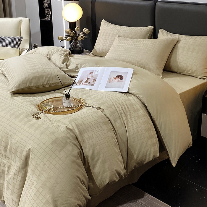 91家纺网 家纺一手货源 找家纺 金鑫汇家纺 2024新款长绒棉提花小方格系列四件套单品系列-单被套 风吹麦浪