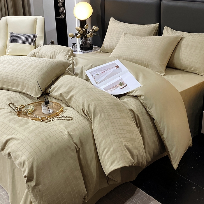 91家纺网 家纺一手货源 找家纺 金鑫汇家纺 2024新款长绒棉提花小方格系列四件套单品系列-单被套 风吹麦浪