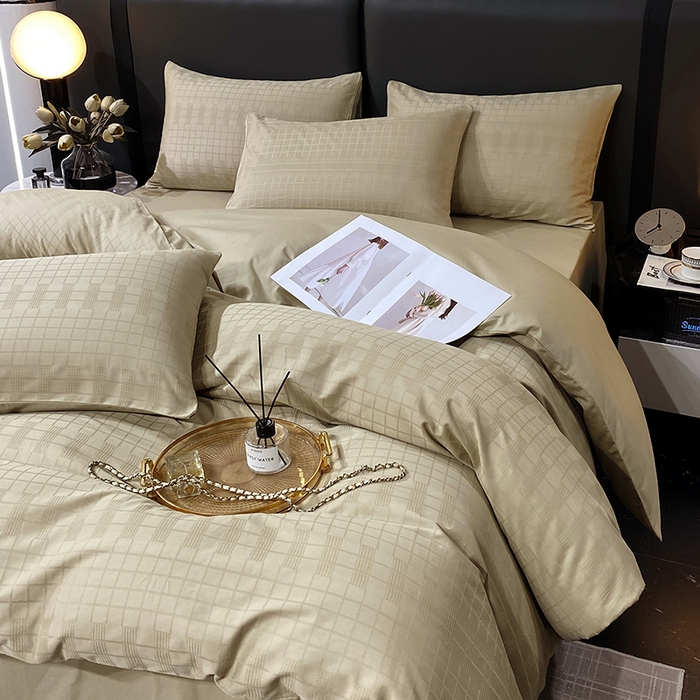 91家纺网 家纺一手货源 找家纺 金鑫汇家纺 2024新款长绒棉提花小方格系列四件套单品系列-单被套 风吹麦浪
