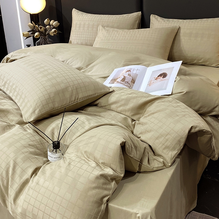 91家纺网 家纺一手货源 找家纺 金鑫汇家纺 2024新款长绒棉提花小方格系列四件套单品系列-单被套 风吹麦浪