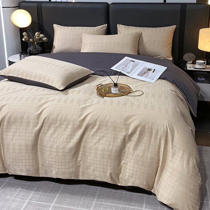 91家纺网 家纺一手货源 找家纺 金鑫汇家纺 2024新款长绒棉提花小方格系列四件套单品系列-单被套 纵横阡陌