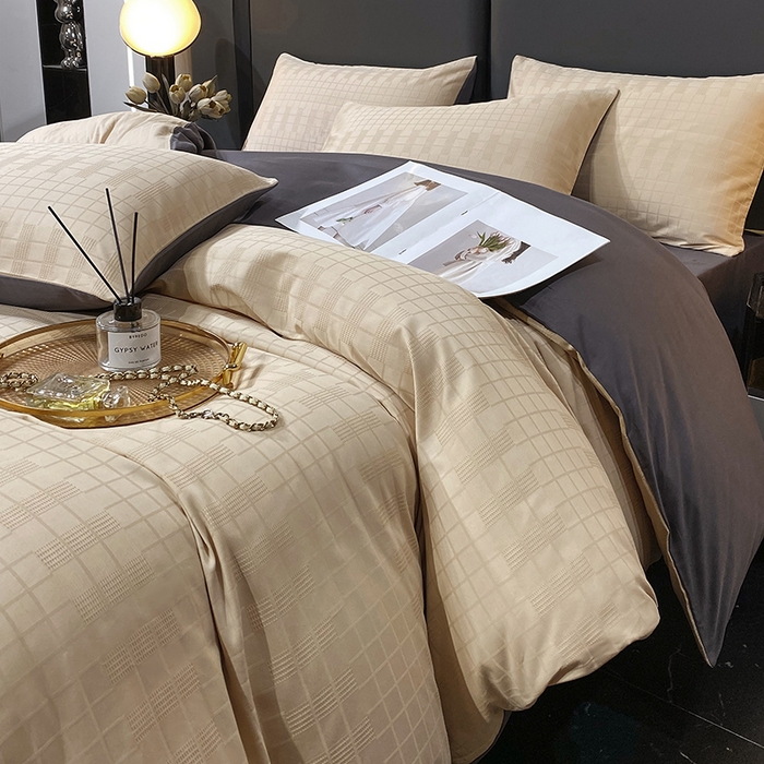 91家纺网 家纺一手货源 找家纺 金鑫汇家纺 2024新款长绒棉提花小方格系列四件套单品系列-单被套 纵横阡陌