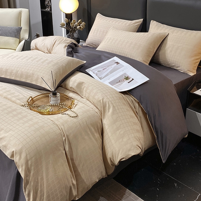 91家纺网 家纺一手货源 找家纺 金鑫汇家纺 2024新款长绒棉提花小方格系列四件套单品系列-单被套 纵横阡陌