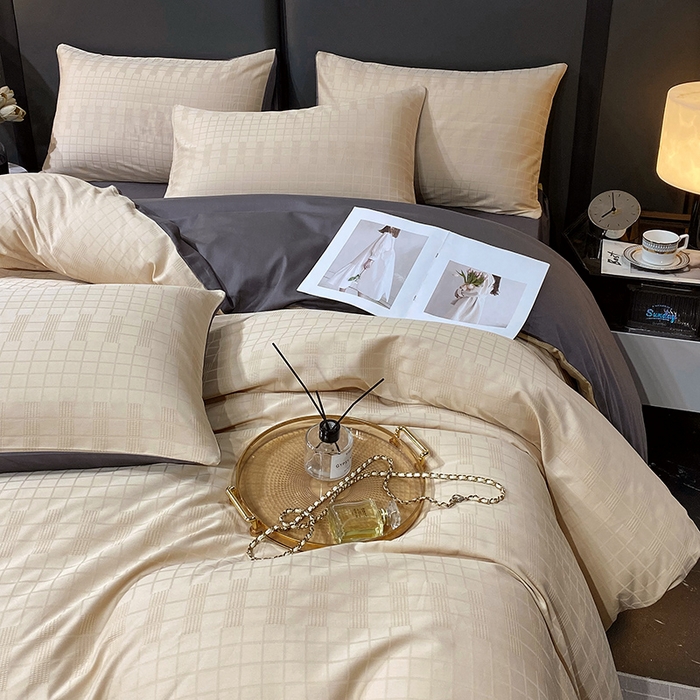 91家纺网 家纺一手货源 找家纺 金鑫汇家纺 2024新款长绒棉提花小方格系列四件套单品系列-单被套 纵横阡陌