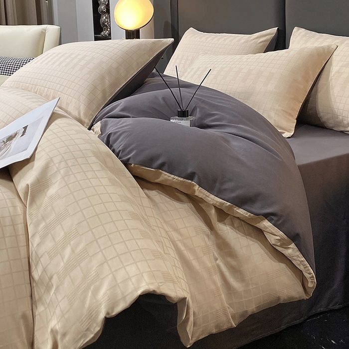 91家纺网 家纺一手货源 找家纺 金鑫汇家纺 2024新款长绒棉提花小方格系列四件套单品系列-单被套 纵横阡陌