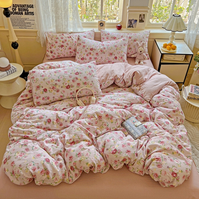 91家纺网 家纺一手货源 找家纺 （总）仟网汇 2025新款云感皱皱纱简单款四件套