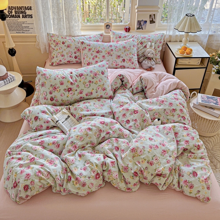 91家纺网 家纺一手货源 找家纺 （总）仟网汇 2025新款云感皱皱纱简单款四件套