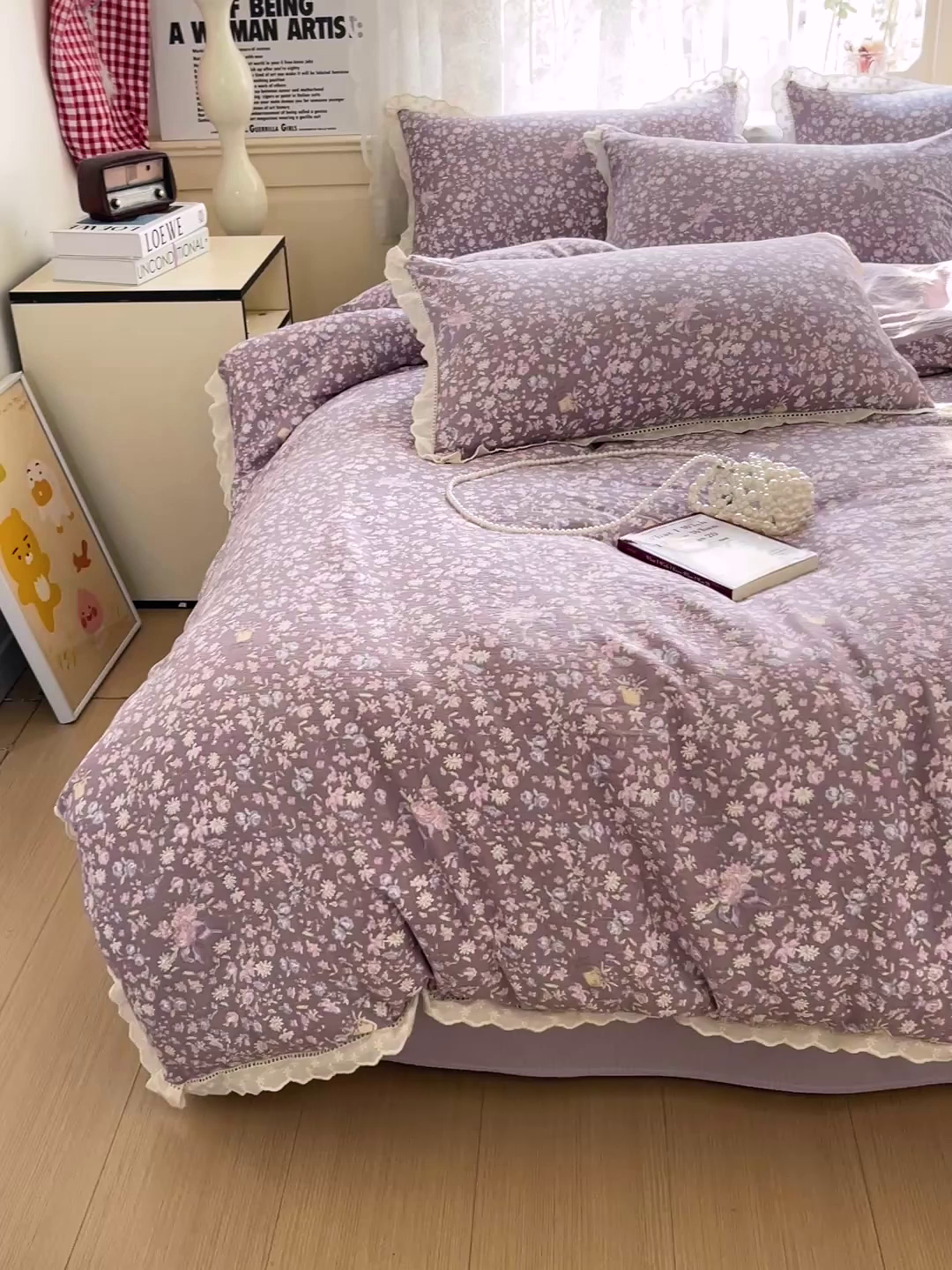 91家纺网 家纺一手货源 找家纺 水木坊 2025新款全棉镂空花边皱皱双层纱四件套专供网销直播 雅韵