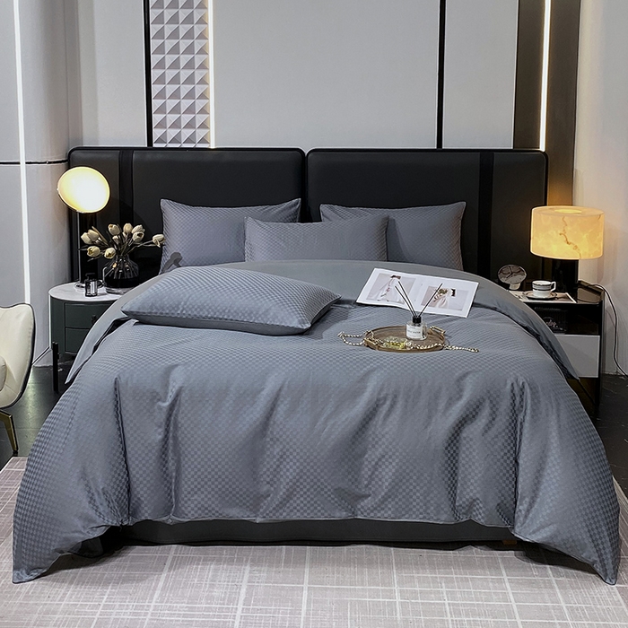 金鑫汇家纺 2024新款长绒棉提花小方格系列四件套单品系列-单被套 深灰（新拍）
