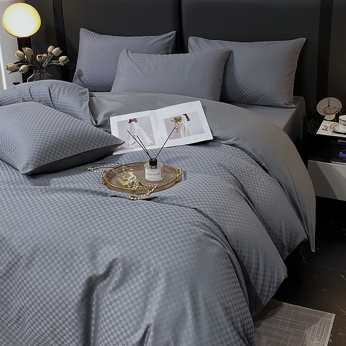 91家纺网 家纺一手货源 找家纺 金鑫汇家纺 2024新款长绒棉提花小方格系列四件套单品系列-单被套 深灰（新拍）