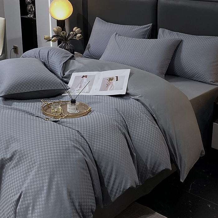 91家纺网 家纺一手货源 找家纺 金鑫汇家纺 2024新款长绒棉提花小方格系列四件套单品系列-单被套 深灰（新拍）