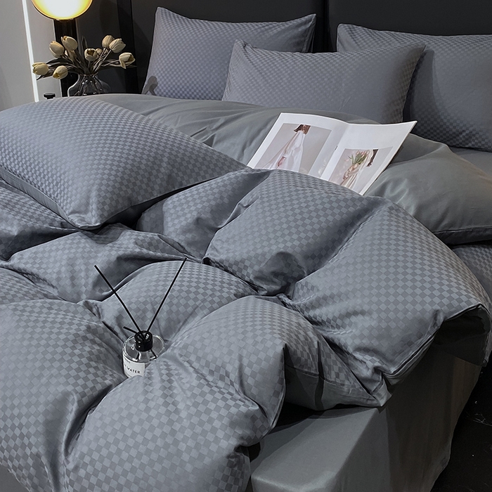 91家纺网 家纺一手货源 找家纺 金鑫汇家纺 2024新款长绒棉提花小方格系列四件套单品系列-单被套 深灰（新拍）