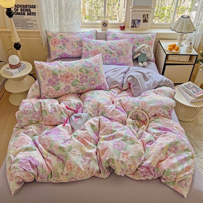 91家纺网 家纺一手货源 找家纺 （总）仟网汇 2025新款云感皱皱纱简单款四件套