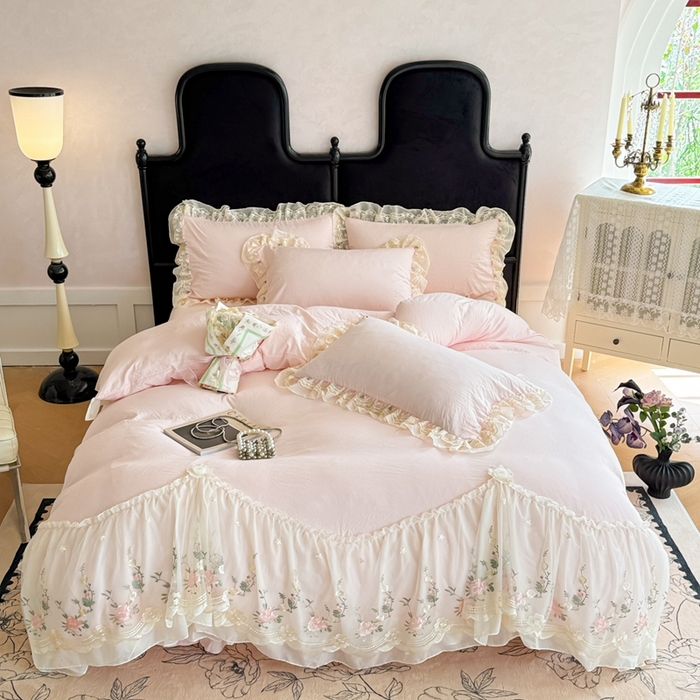 91家纺网 家纺一手货源 找家纺 米可 2025新款全棉色织水洗棉四件套安迪-桔