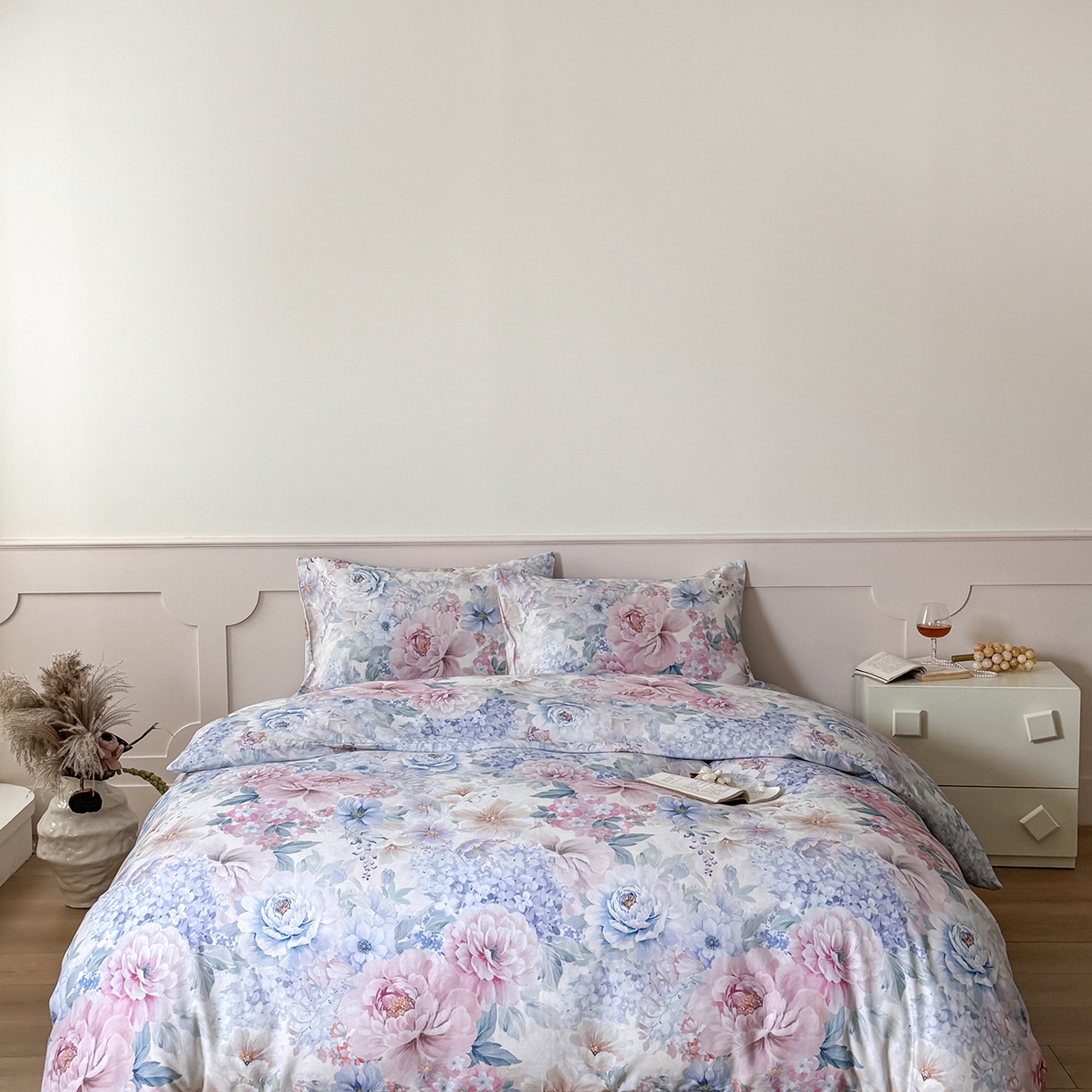 （总）窝米 2025新品全棉双层纱法式风花卉四件套系列（蔷薇绿 月丹）