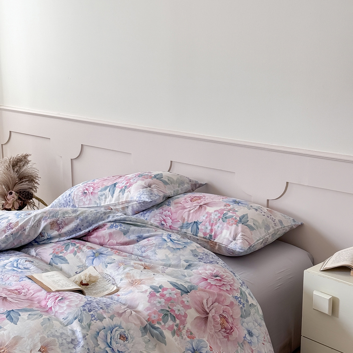 91家纺网 家纺一手货源 找家纺 （总）窝米 2025新品全棉双层纱法式风花卉四件套系列（蔷薇绿 月丹）