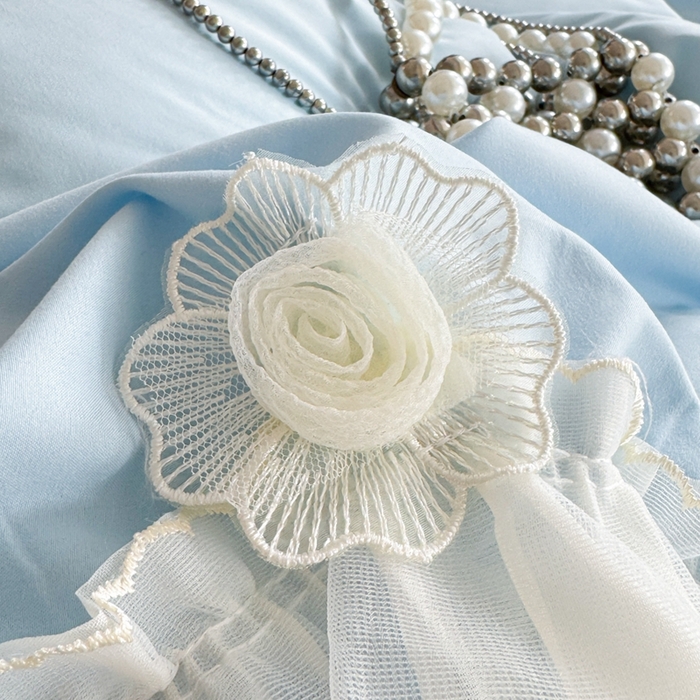 91家纺网 家纺一手货源 找家纺 米可2025新款云朵棉雪纺蕾丝刺绣公主风韩版床裙四件套 艾薇儿~蓝