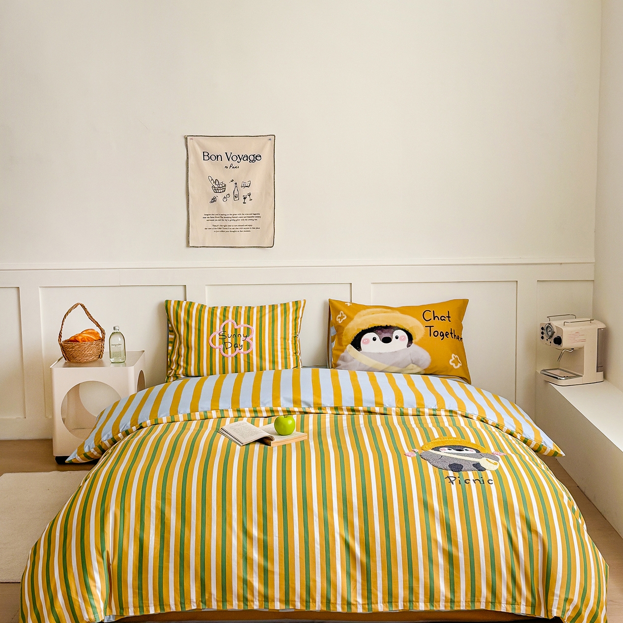 （总）窝米 2025新品毛巾绣X数码13370全棉卡通系列四件套（水豚 牛角面包）