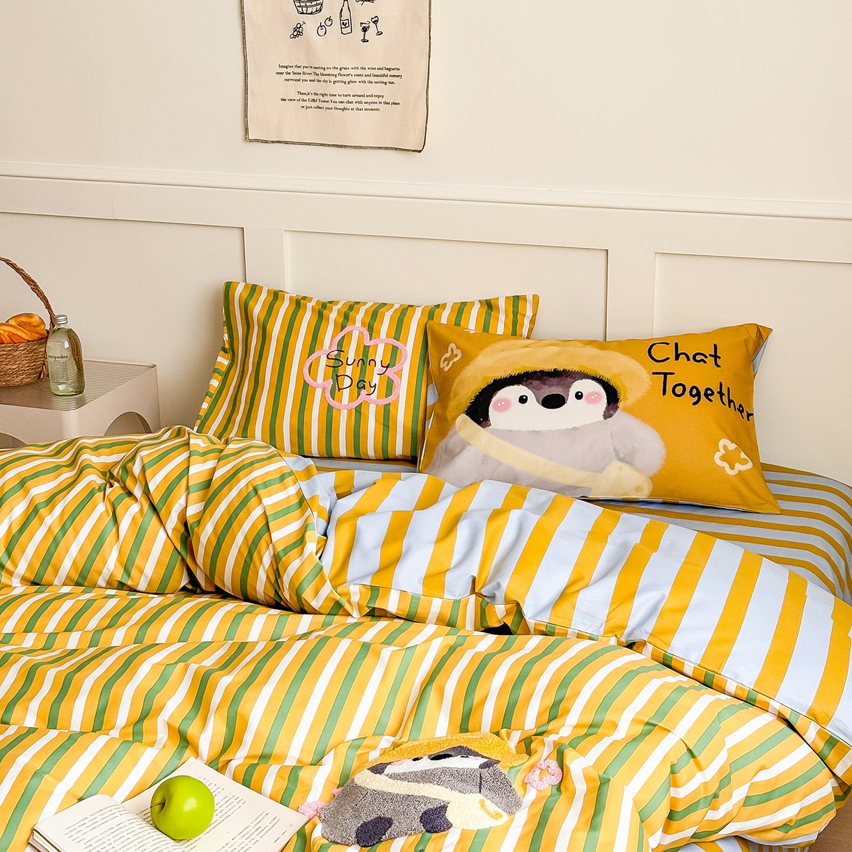 91家纺网 家纺一手货源 找家纺 （总）窝米 2025新品毛巾绣X数码13370全棉卡通系列四件套（水豚 牛角面包）