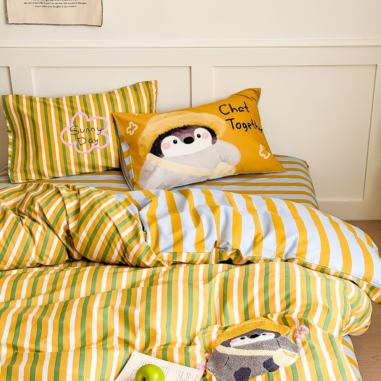 91家纺网 家纺一手货源 找家纺 （总）窝米 2025新品毛巾绣X数码13370全棉卡通系列四件套（水豚 牛角面包）