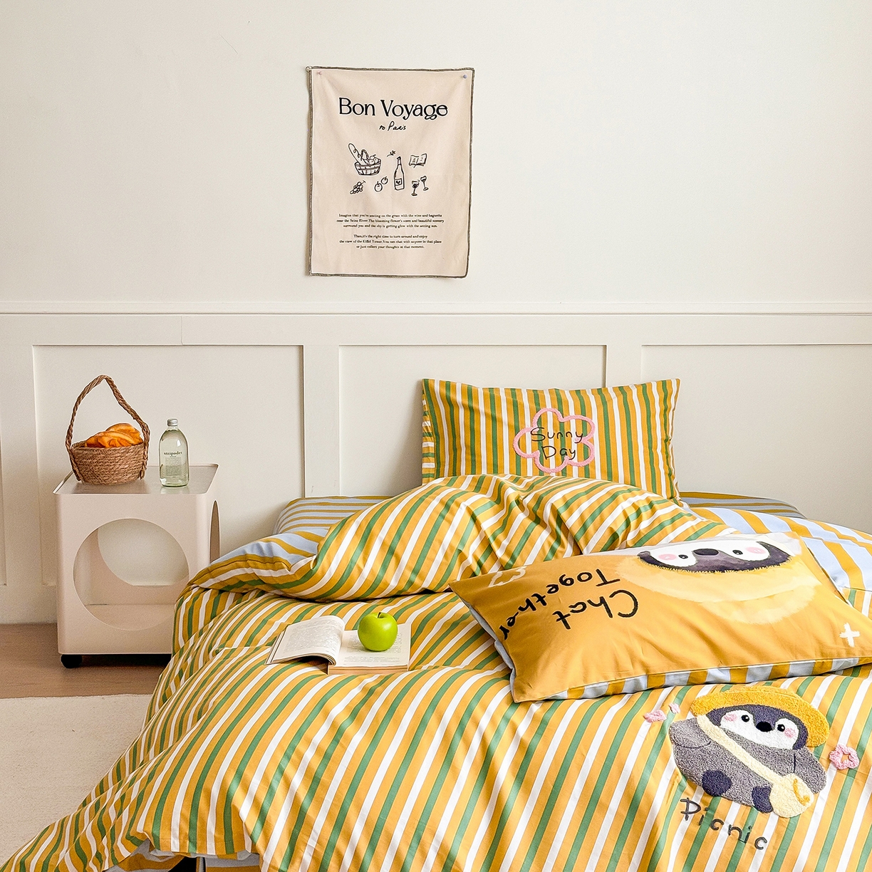 91家纺网 家纺一手货源 找家纺 （总）窝米 2025新品毛巾绣X数码13370全棉卡通系列四件套（水豚 牛角面包）