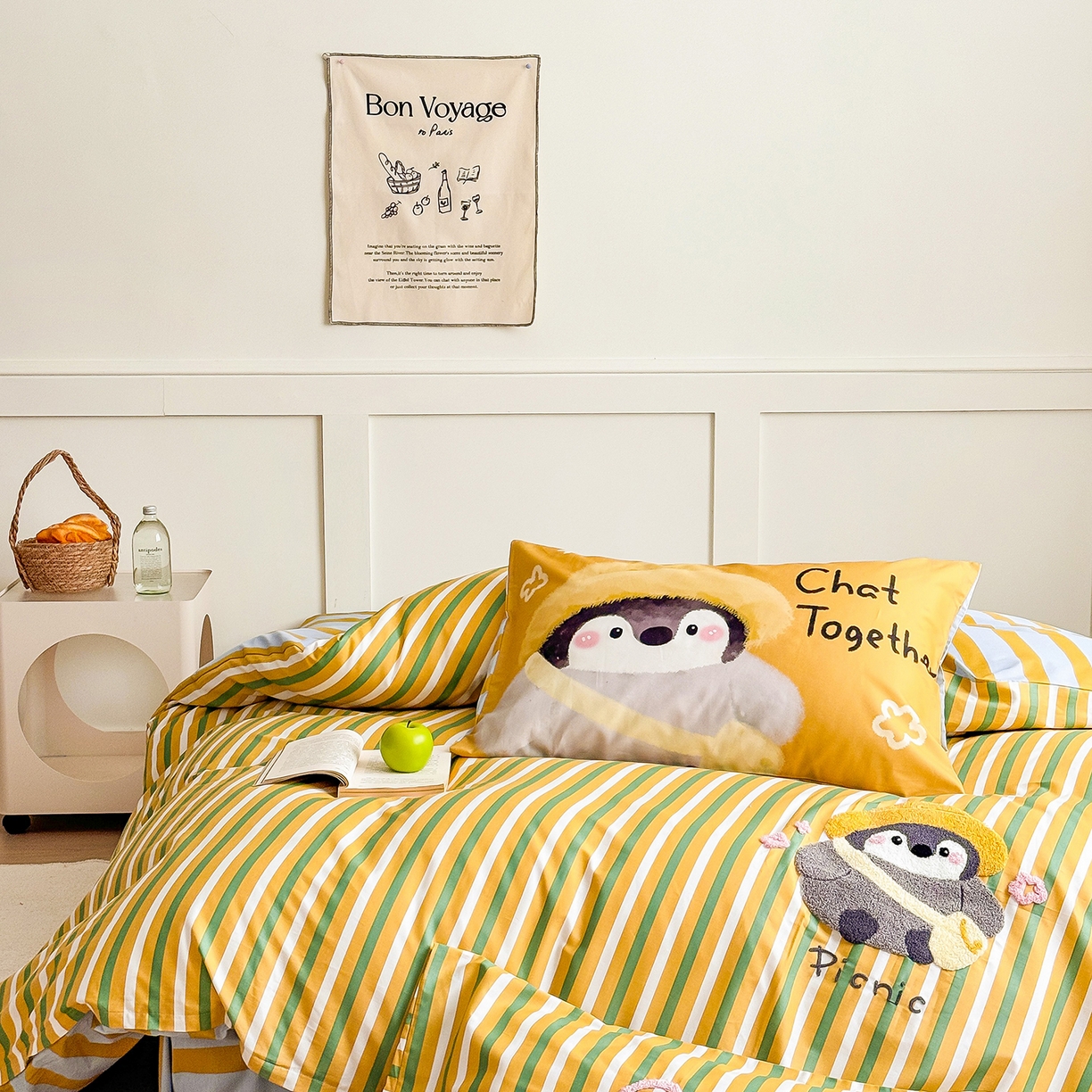 91家纺网 家纺一手货源 找家纺 （总）窝米 2025新品毛巾绣X数码13370全棉卡通系列四件套（水豚 牛角面包）