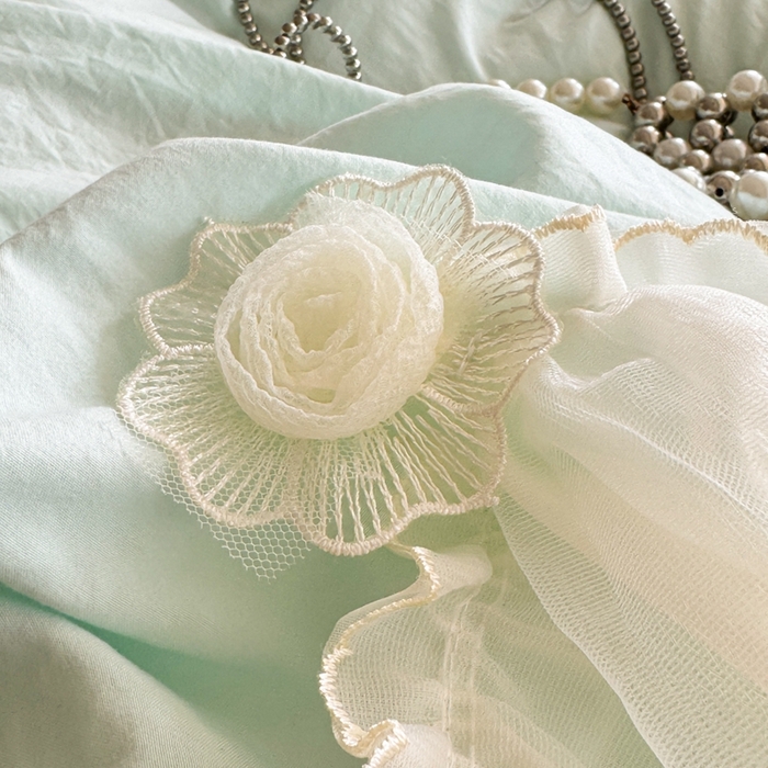 91家纺网 家纺一手货源 找家纺 米可2025新款云朵棉雪纺蕾丝刺绣公主风韩版床裙四件套 艾薇儿~绿