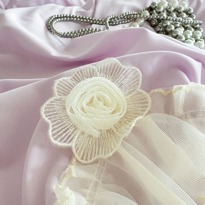 91家纺网 家纺一手货源 找家纺 米可2025新款云朵棉雪纺蕾丝刺绣公主风韩版床裙四件套 艾薇儿~紫