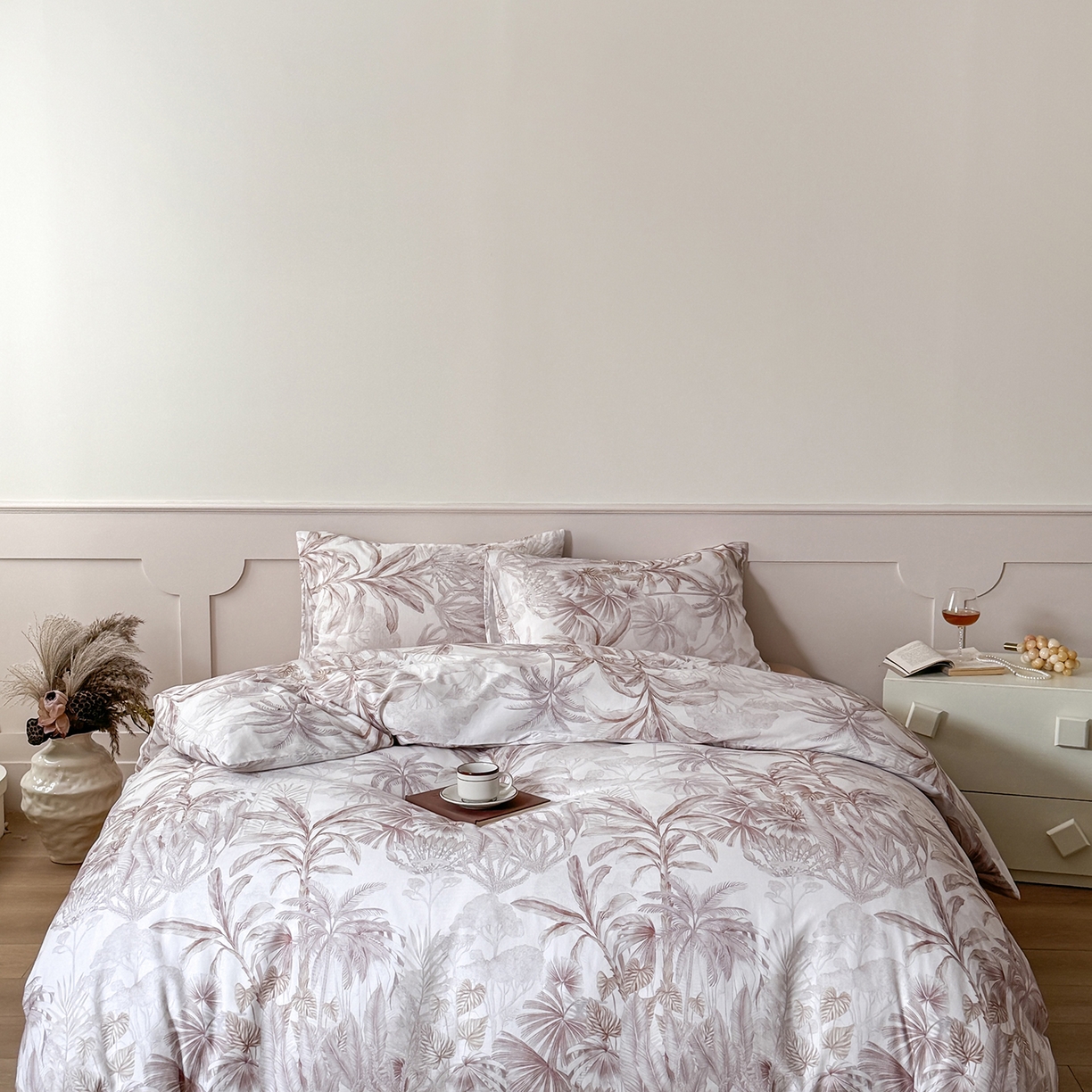 91家纺网 家纺一手货源 找家纺 （总）窝米 2025新品全棉双层纱法式风花卉四件套系列（蔷薇绿 月丹）