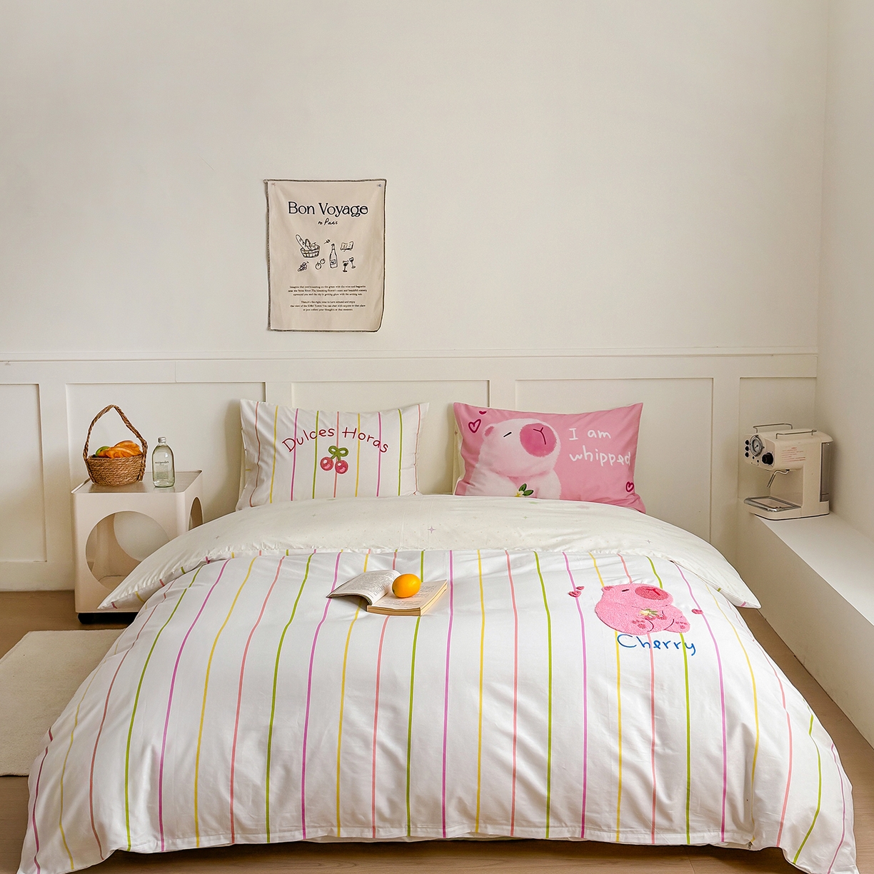 窝米 2025新品毛巾绣X数码13370全棉卡通系列四件套（水豚 牛角面包） 粉豚