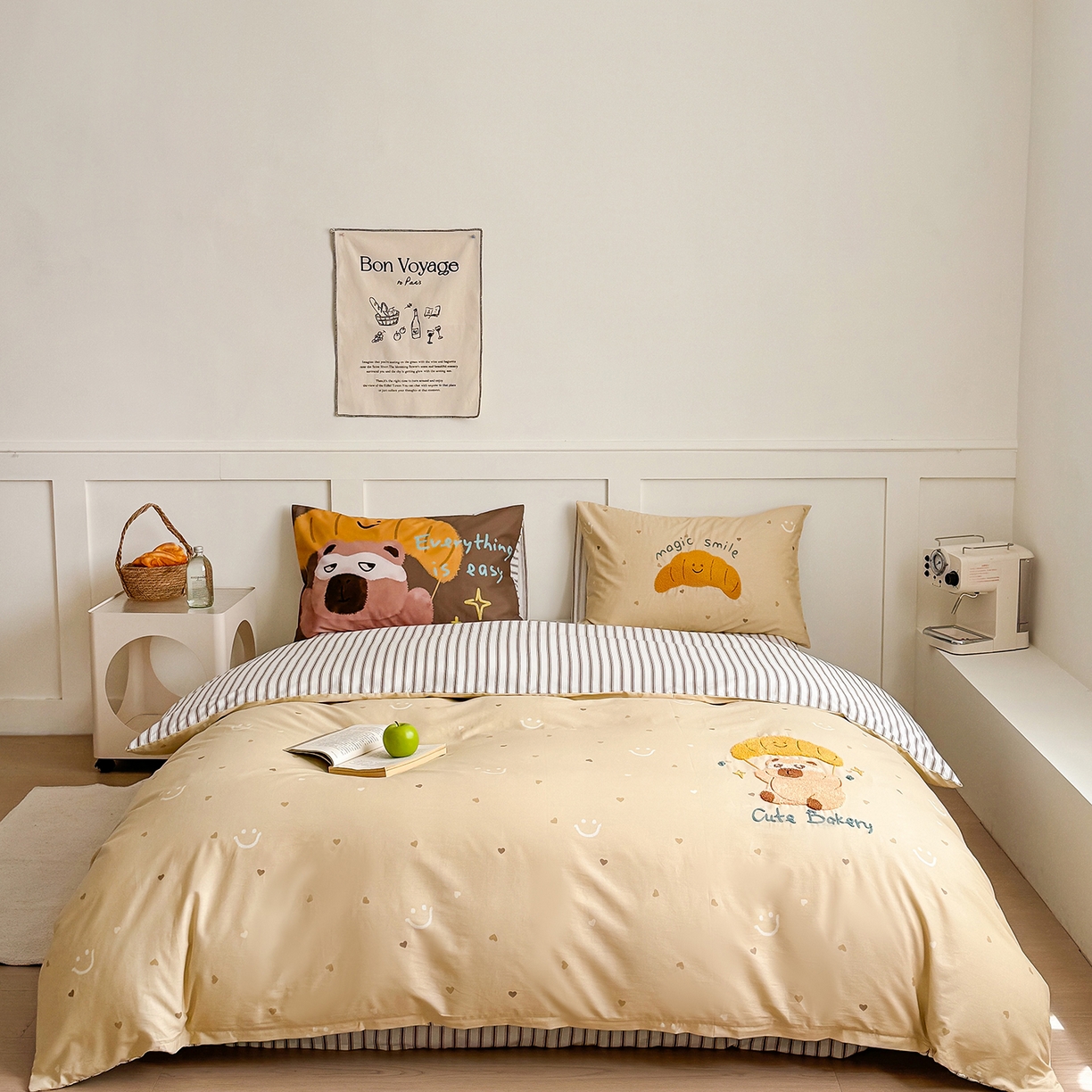 窝米 2025新品毛巾绣X数码13370全棉卡通系列四件套（水豚 牛角面包） 牛角面包