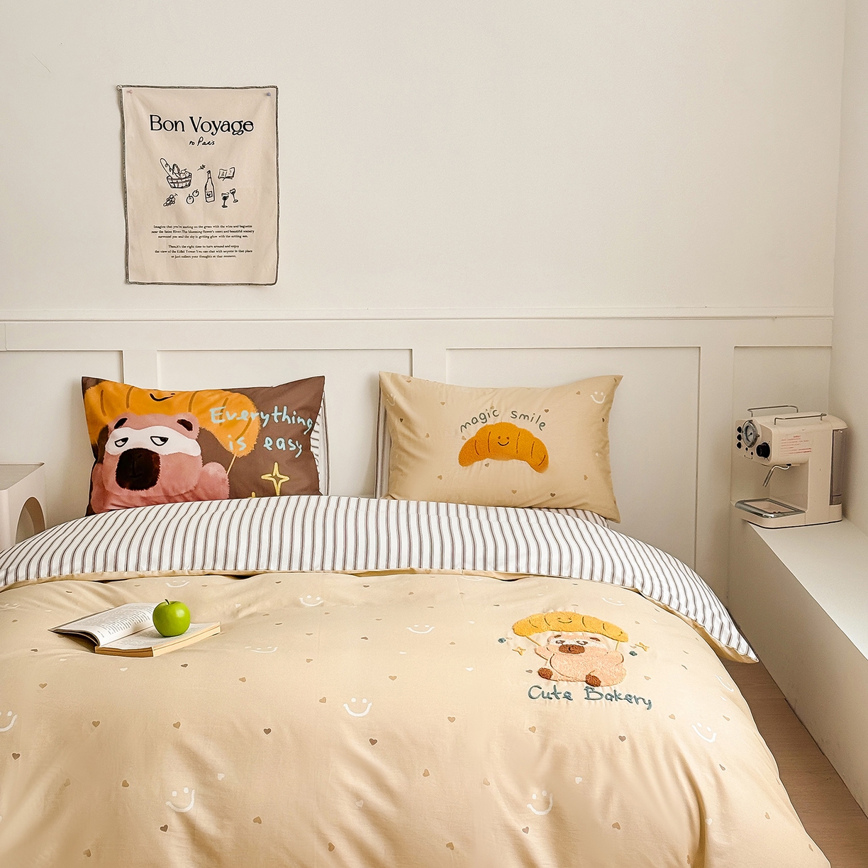 91家纺网 家纺一手货源 找家纺 窝米 2025新品毛巾绣X数码13370全棉卡通系列四件套（水豚 牛角面包） 牛角面包