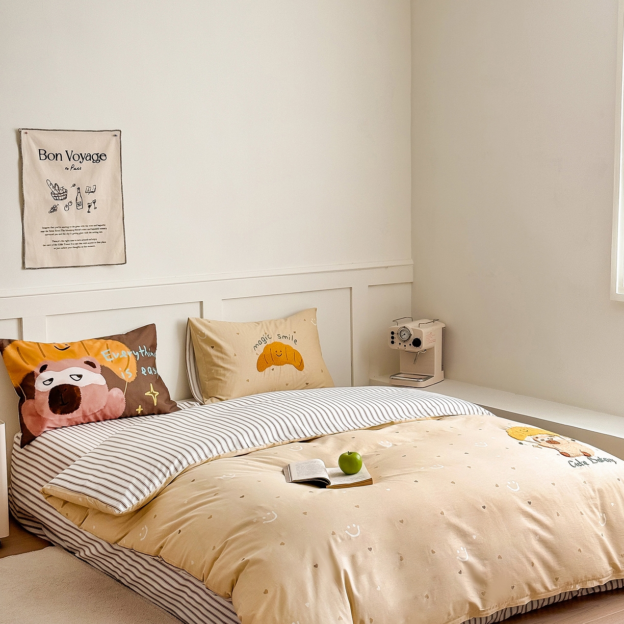 91家纺网 家纺一手货源 找家纺 窝米 2025新品毛巾绣X数码13370全棉卡通系列四件套（水豚 牛角面包） 牛角面包