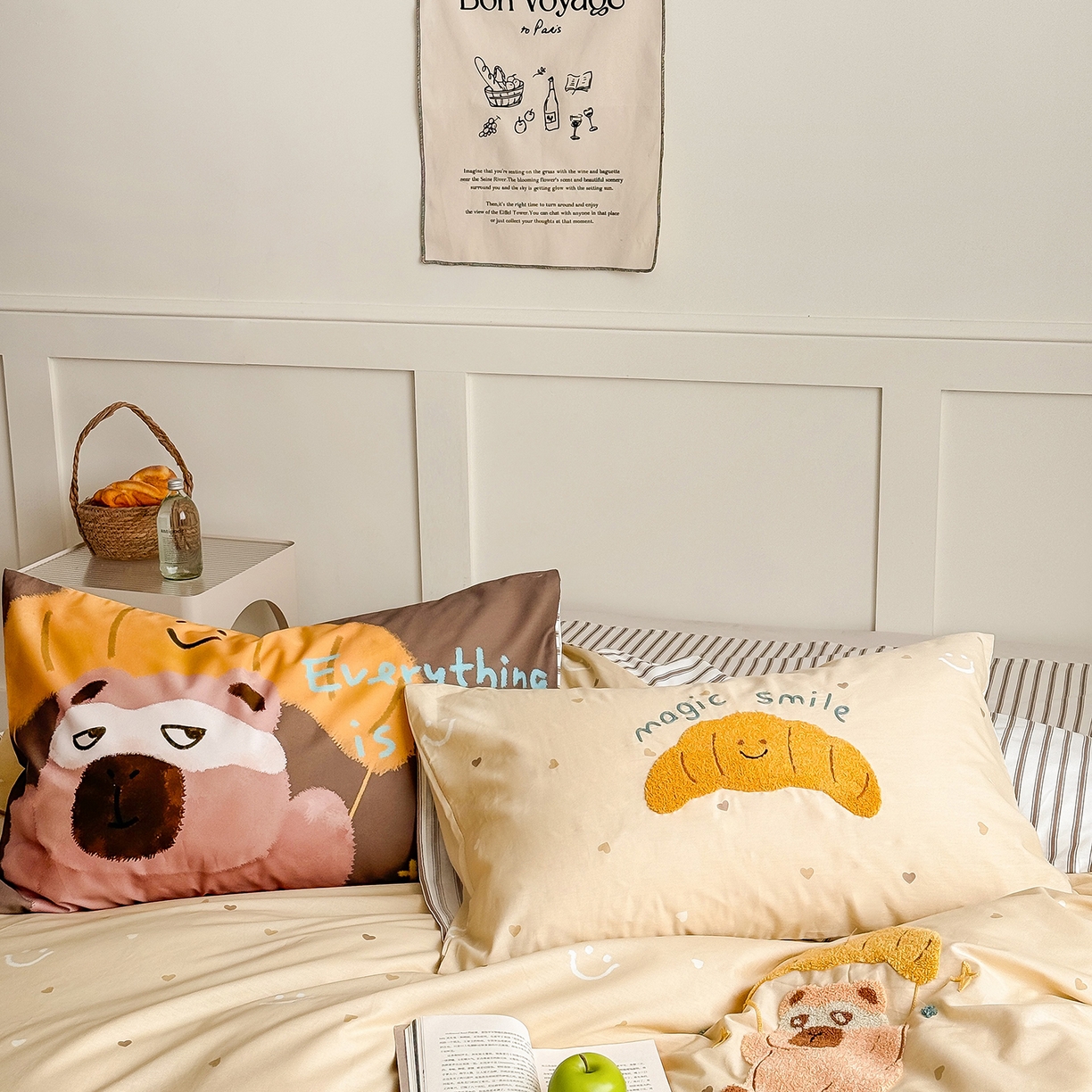 91家纺网 家纺一手货源 找家纺 窝米 2025新品毛巾绣X数码13370全棉卡通系列四件套（水豚 牛角面包） 牛角面包