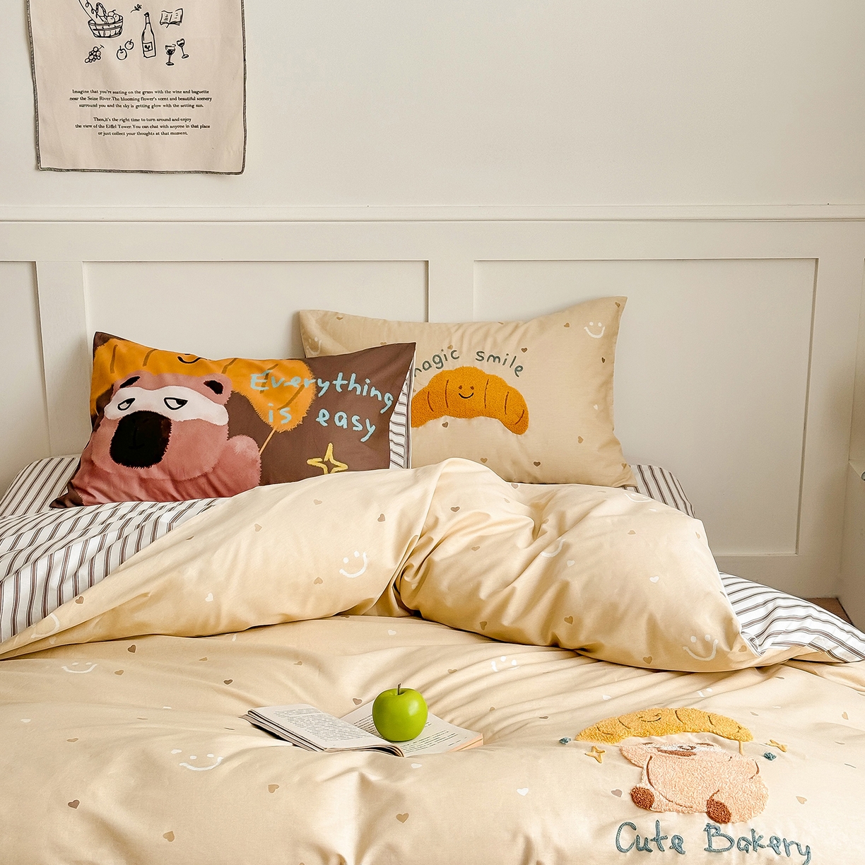 91家纺网 家纺一手货源 找家纺 窝米 2025新品毛巾绣X数码13370全棉卡通系列四件套（水豚 牛角面包） 牛角面包