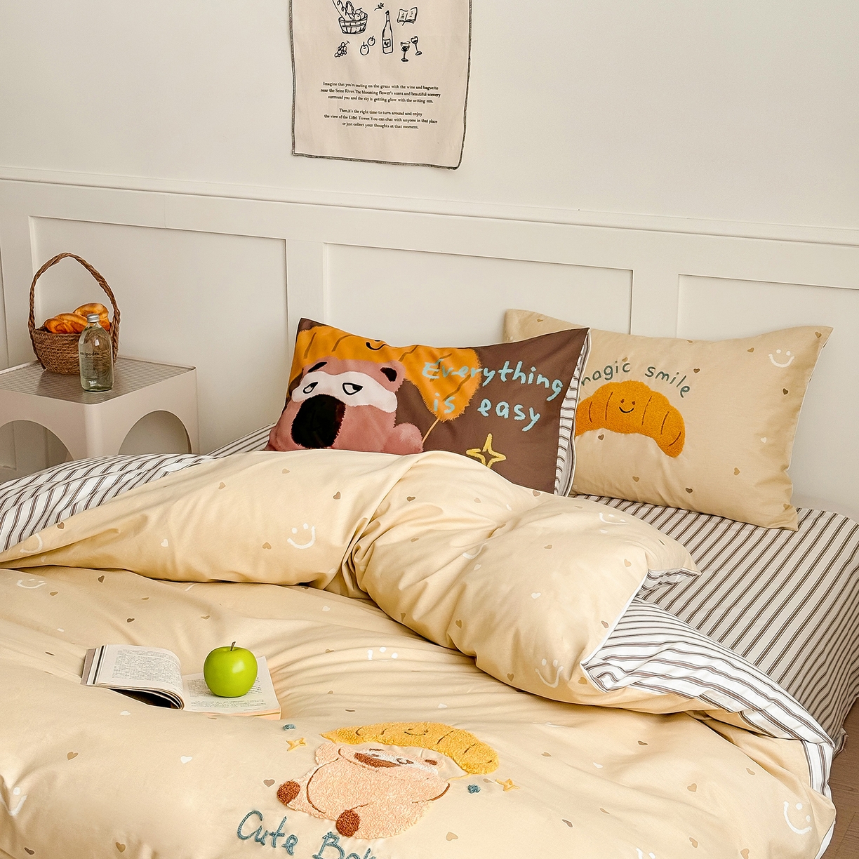 91家纺网 家纺一手货源 找家纺 窝米 2025新品毛巾绣X数码13370全棉卡通系列四件套（水豚 牛角面包） 牛角面包