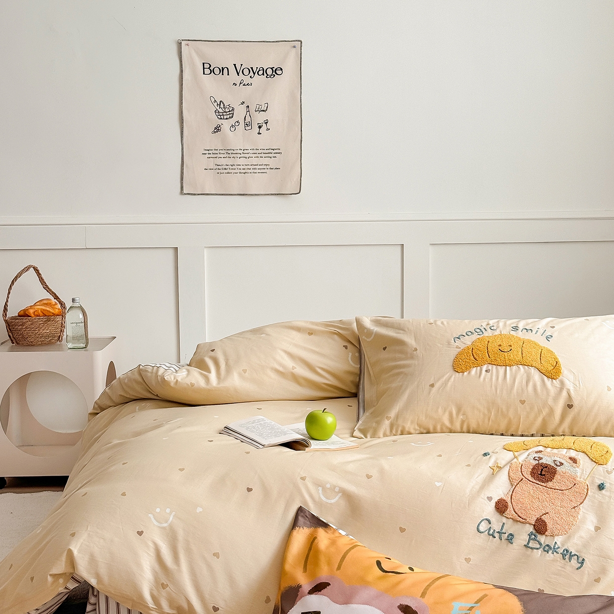 91家纺网 家纺一手货源 找家纺 窝米 2025新品毛巾绣X数码13370全棉卡通系列四件套（水豚 牛角面包） 牛角面包