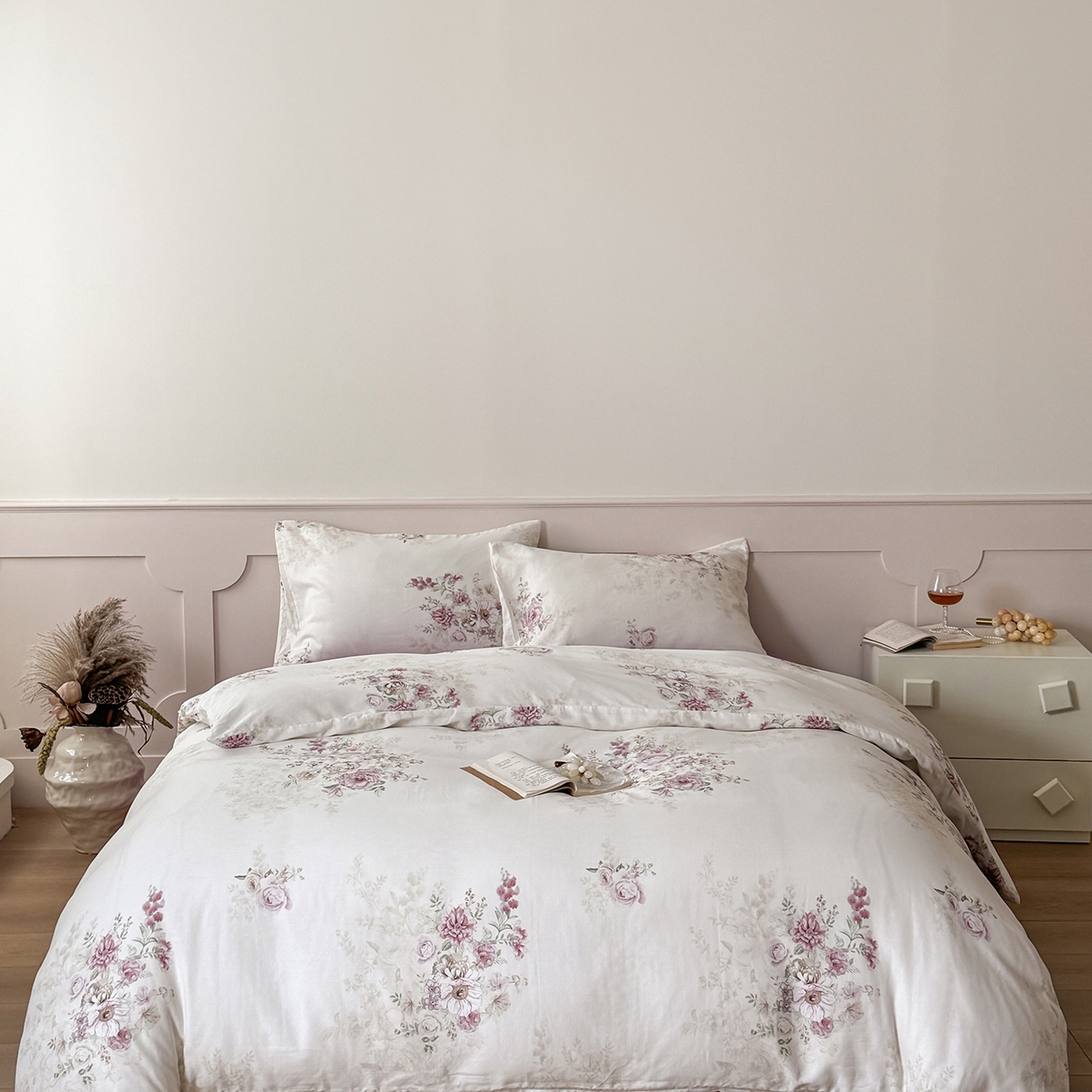 窝米 2025新品全棉双层纱法式风花卉四件套系列（蔷薇绿 月丹） 梦澜