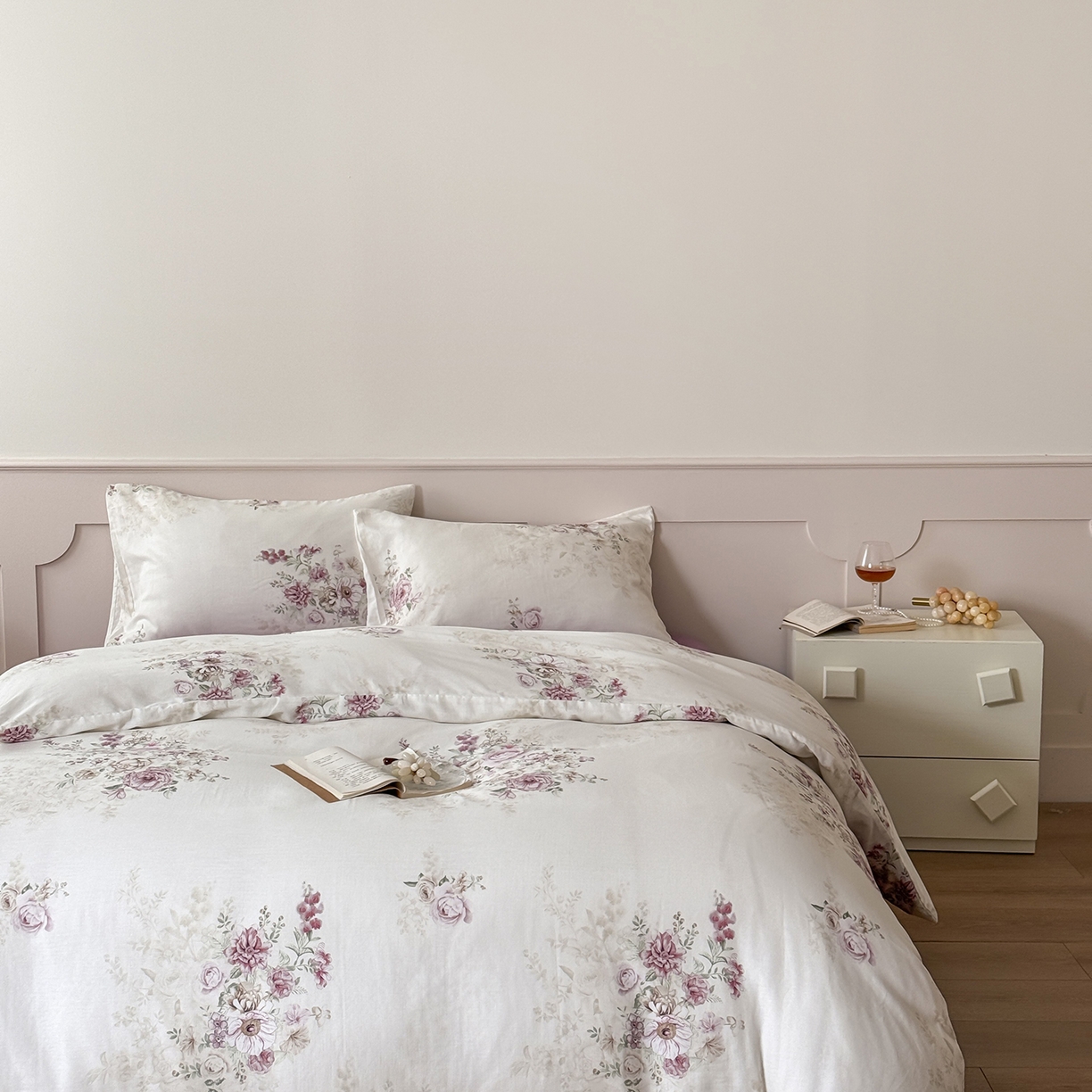 91家纺网 家纺一手货源 找家纺 窝米 2025新品全棉双层纱法式风花卉四件套系列（蔷薇绿 月丹） 梦澜