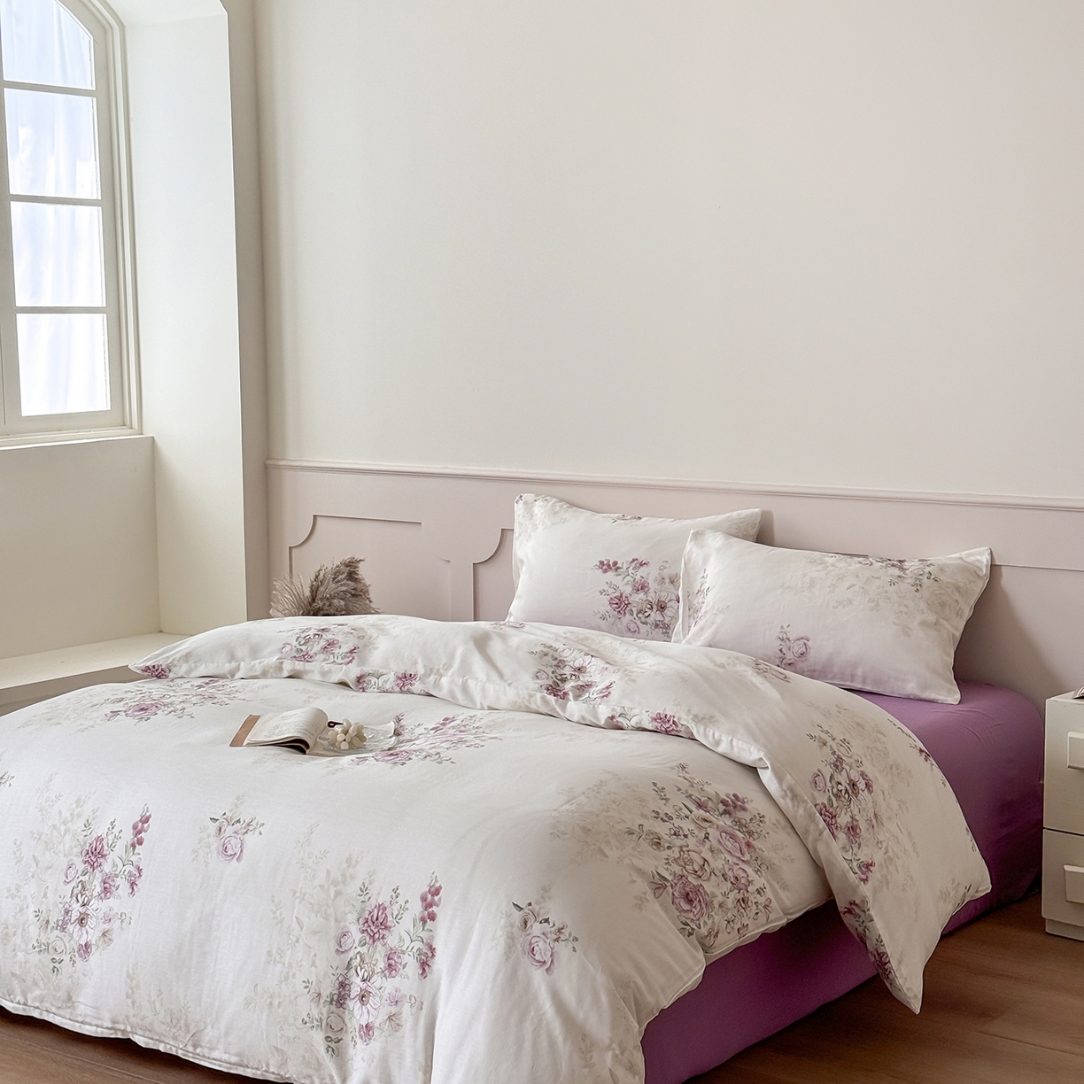 91家纺网 家纺一手货源 找家纺 窝米 2025新品全棉双层纱法式风花卉四件套系列（蔷薇绿 月丹） 梦澜