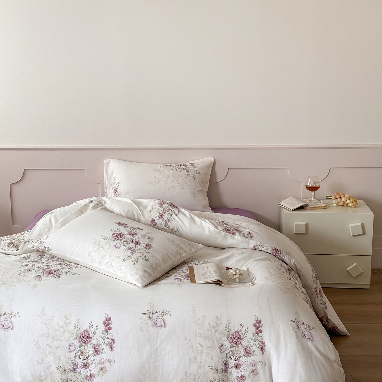 91家纺网 家纺一手货源 找家纺 窝米 2025新品全棉双层纱法式风花卉四件套系列（蔷薇绿 月丹） 梦澜