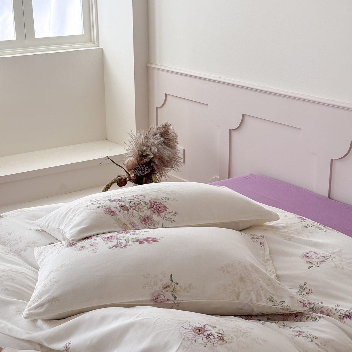 91家纺网 家纺一手货源 找家纺 窝米 2025新品全棉双层纱法式风花卉四件套系列（蔷薇绿 月丹） 梦澜